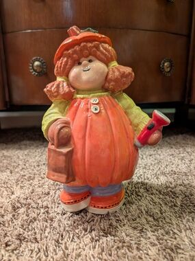 Ceramic Trick Or Treater Figurine - Orange Hand Painted